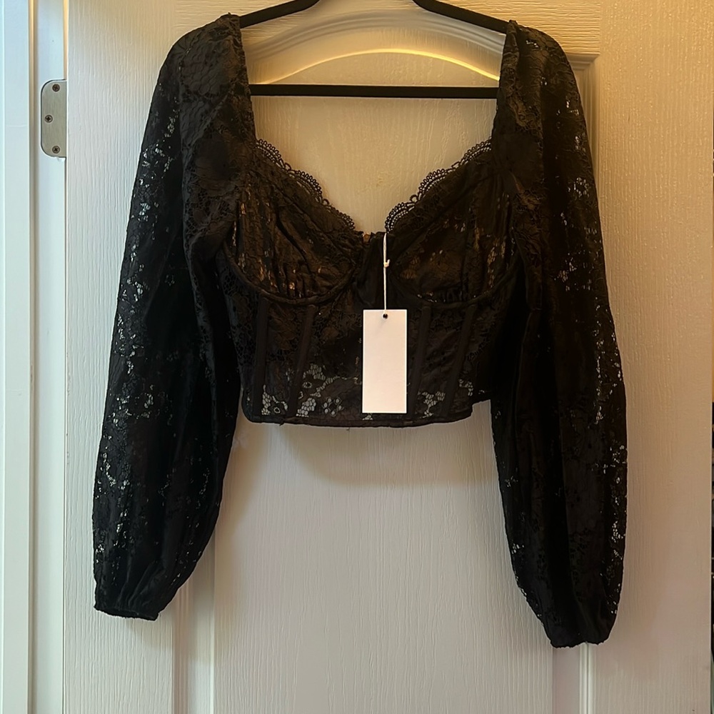Black lace corset crop top